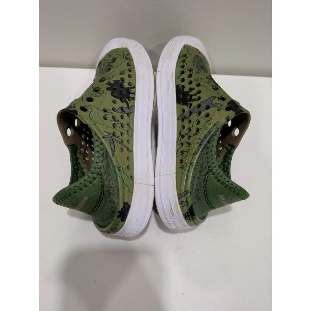 Skechers Kids Camo Foamies Water Shoes Sandals Size 11 Green Dinosaur 17348LS